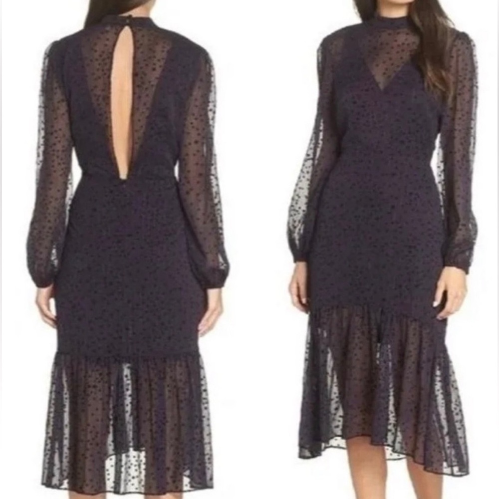 Avec Les Filles Celestial Stars Shear Navy Black Date Night Evening Long Sleeve